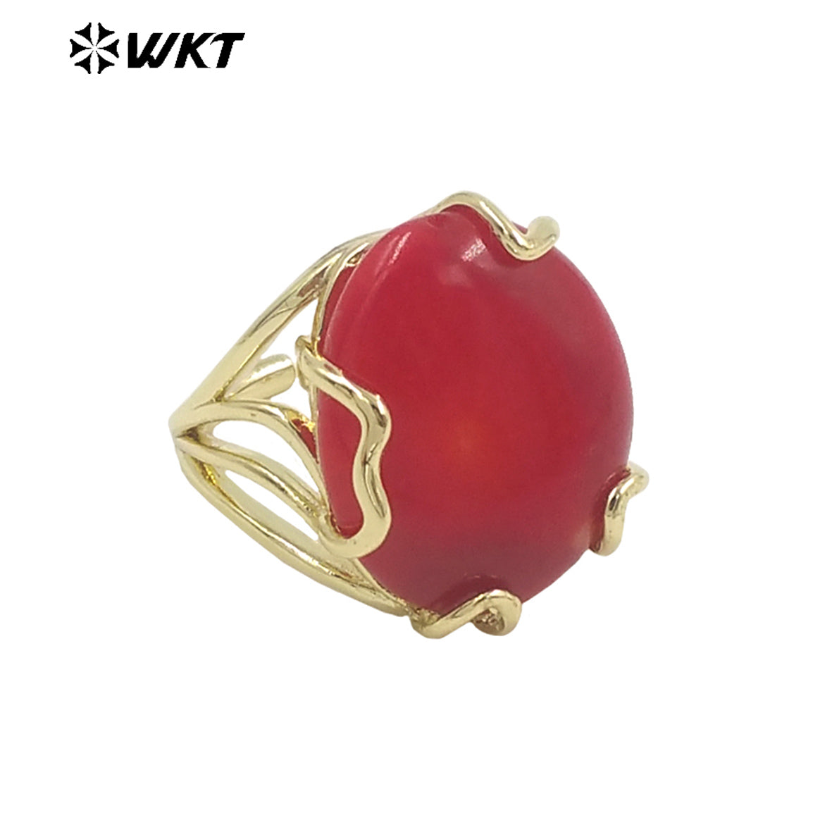 WT-MPR055 WKT Newest 18k Real Gold Plated Triple Stone Ring Lovely Women Natural Coral and Pearl Boho Ring for Gift