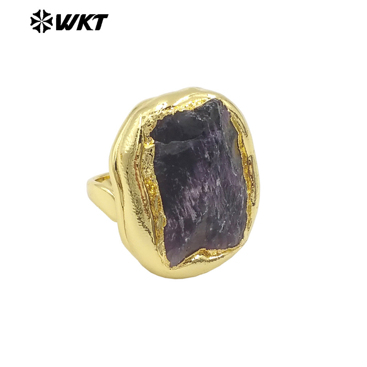 WT-R526 Wholesale New Raw Natural Hammer Yellow Citrine and Amethyst Big Stone Energy Women Ring