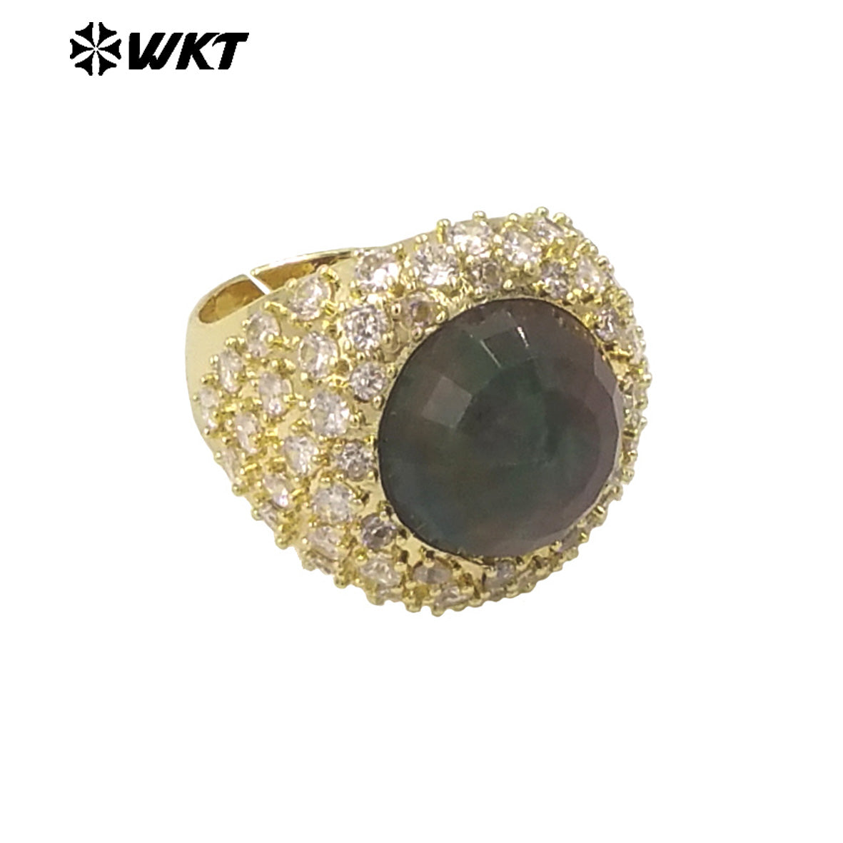 WT-MR027 Bling Series Big Unisex Cocktail Gemstone Setting With 18K Real Gold Plated Round Stone Rings in Open Size