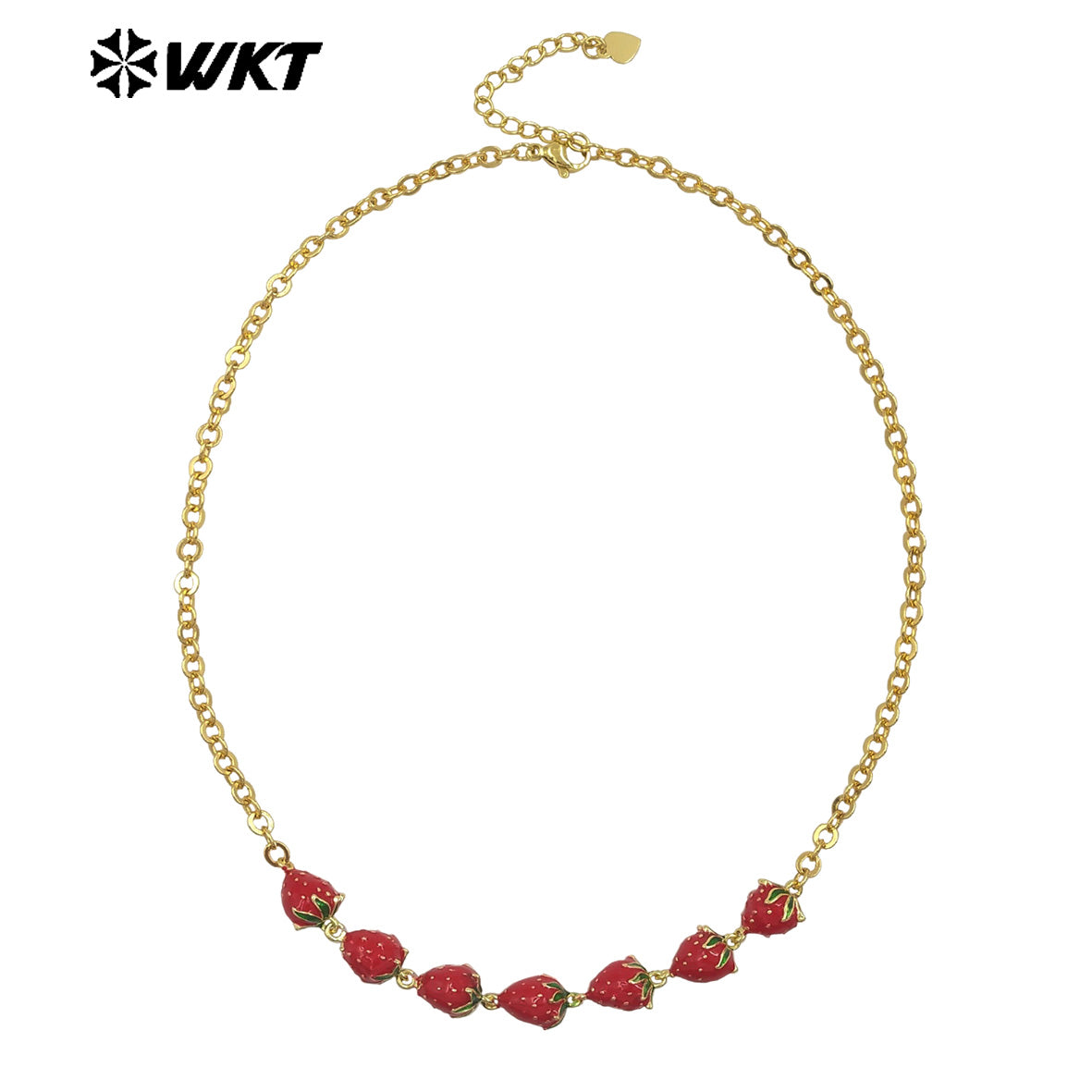 WT-JFN40 Wholesale Ladies Trendy Necklace Multi Cherries And Strawberries Yellow Brass With Drop Oil Anniversary Accessories