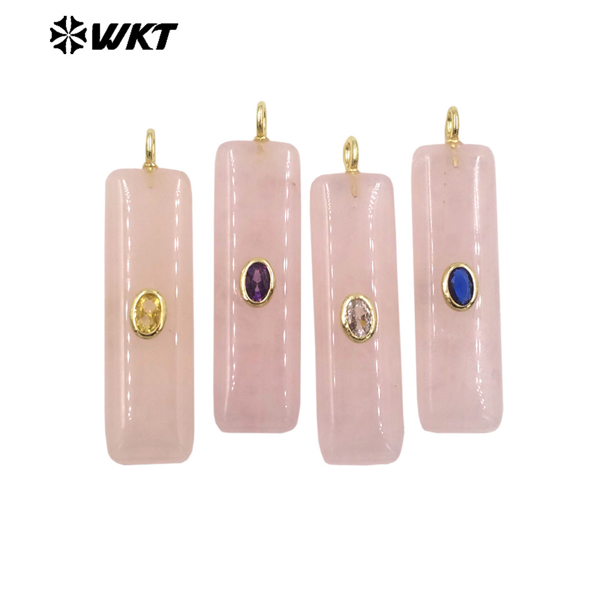 WT-P2019 Popular Fashion Rectangle Multi Color Natural Gemstones With Zircon Smooth Pendants For Romantic Jewelry DIY