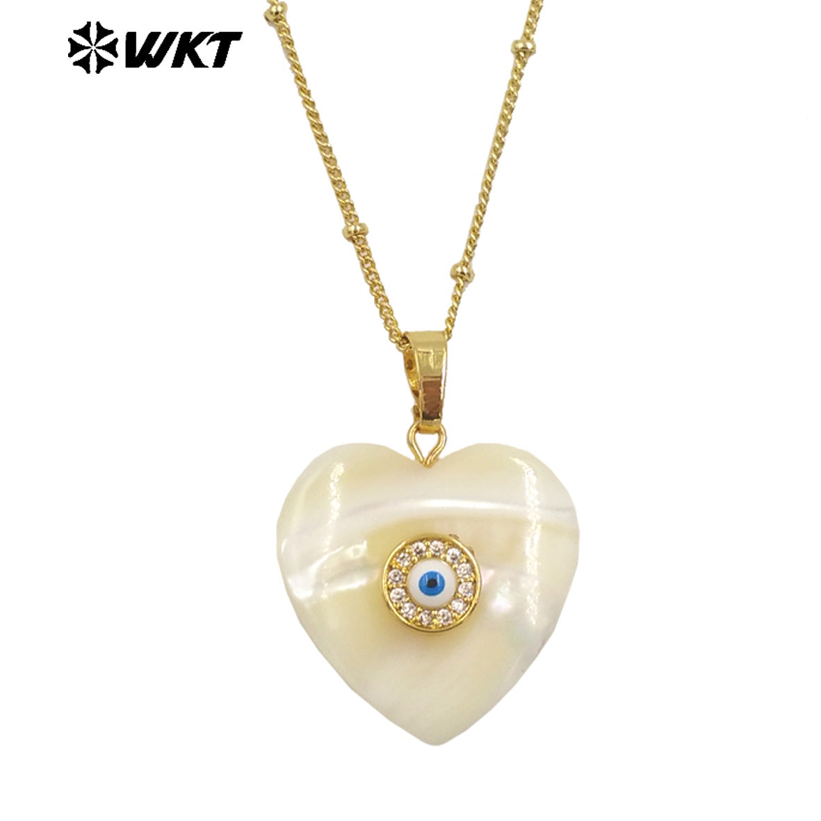 WT-JN270 Wholesale Fashion Gold Plated Natural White Shell Lovely Heart Cubic Zircon Charm Necklace for Birthday Gift Jewelry