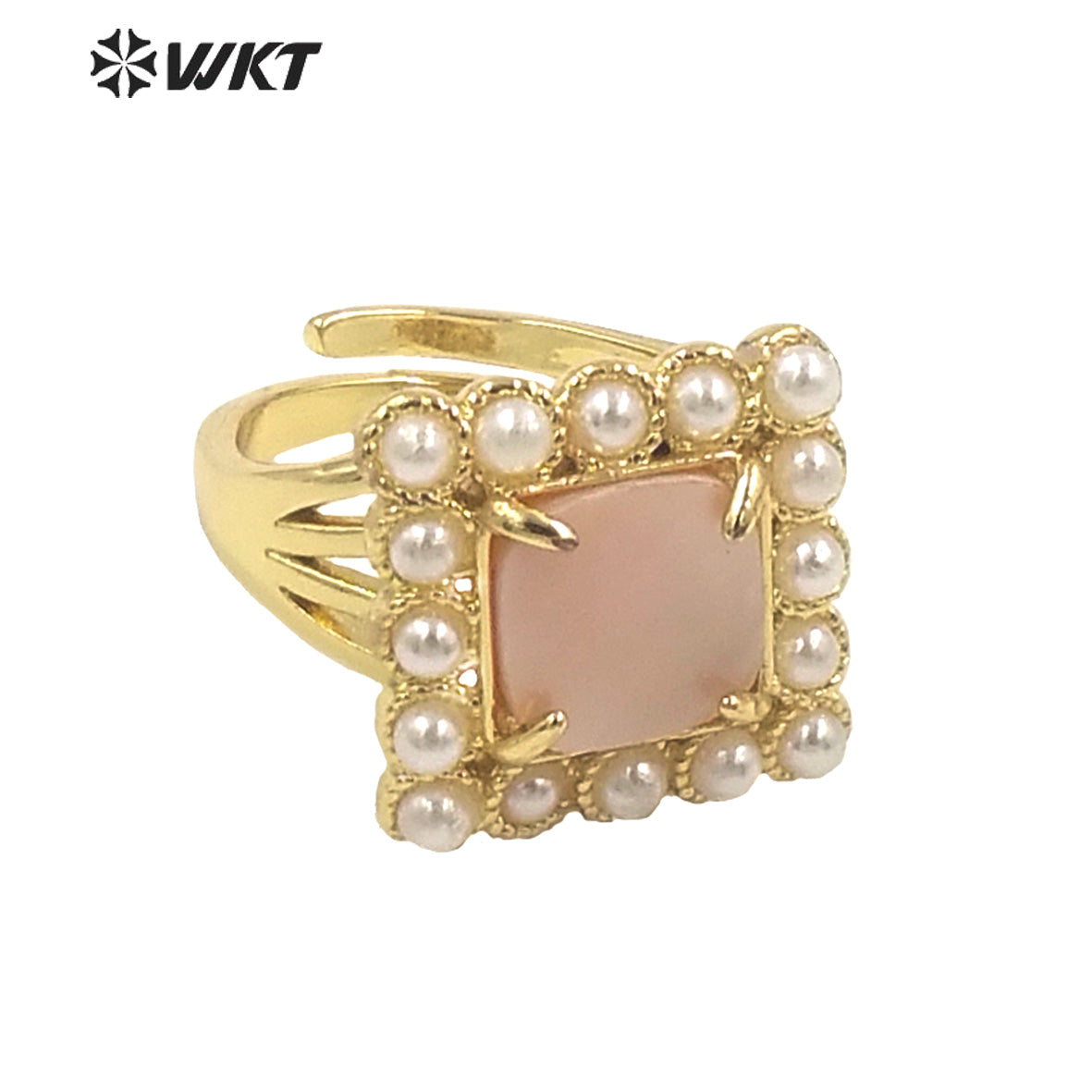 WT-MPR078 Vintage Bohemian Office Style Natural Square Shell With Artificial Pearl Women Ring for Gift