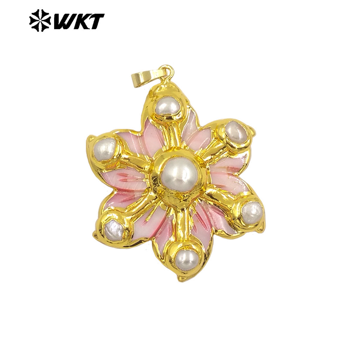 WT-JP389 New Arrival Shell Six Pearls Combination Flower Shape Colorful 18K Gold Plated Pendant Beautiful Jewelry for Women