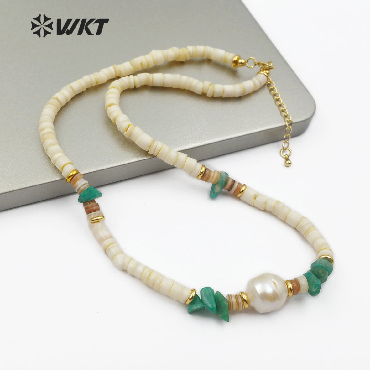 WT-JN101 Wholesale Natural Shell Beads Choker Necklace in 16" Inch Long With Pearl Women Stylish Jewelry Natural Shell Necklace