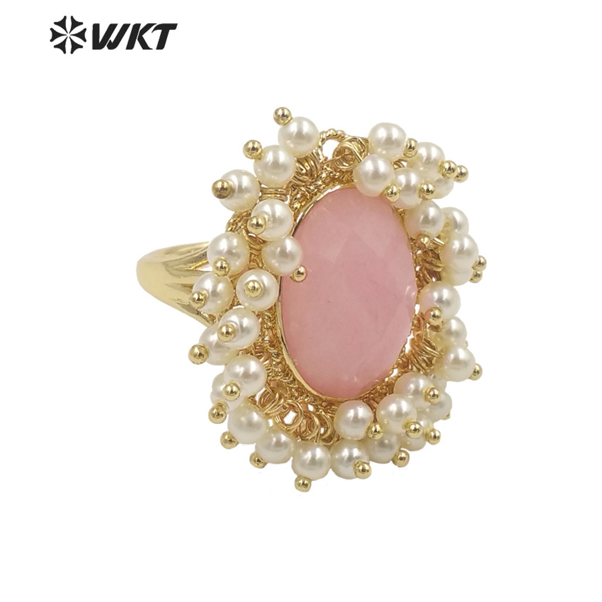 WT-MPR071 Gorgeous Trendy Fashion Natural Pearl and Gemstone Ring 18k Gold Plating for Women Lucky Unique Design Ring