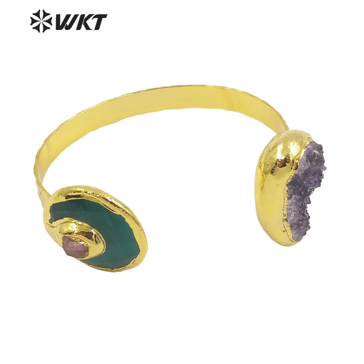 WKT-B584 Classic Luxury 18k Real Gold Electroplated Handmade Bracelet Irregular Amethyst Bangle and Very Nice Stone Jewelry
