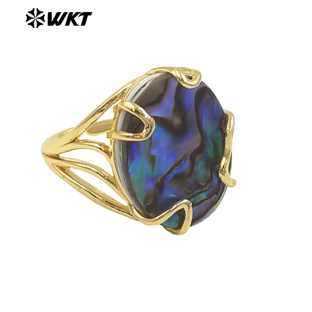 WT-MPR124 Women 18K Gold Plated Clawing Setting With Natural Round and Oval Abalone Shell Ring in Adjustable Size