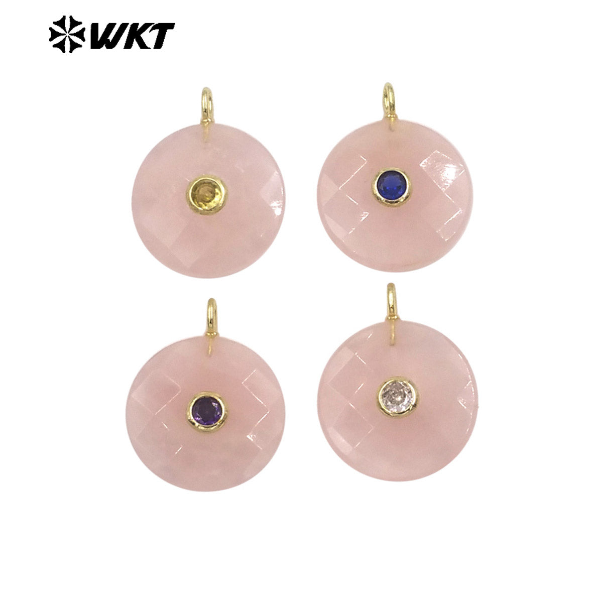 WT-P2018 Boutique Handmade Charms Faceted Cabchon Natural Gemstones Set In Zircon Pendants For Beautiful Earrings Design