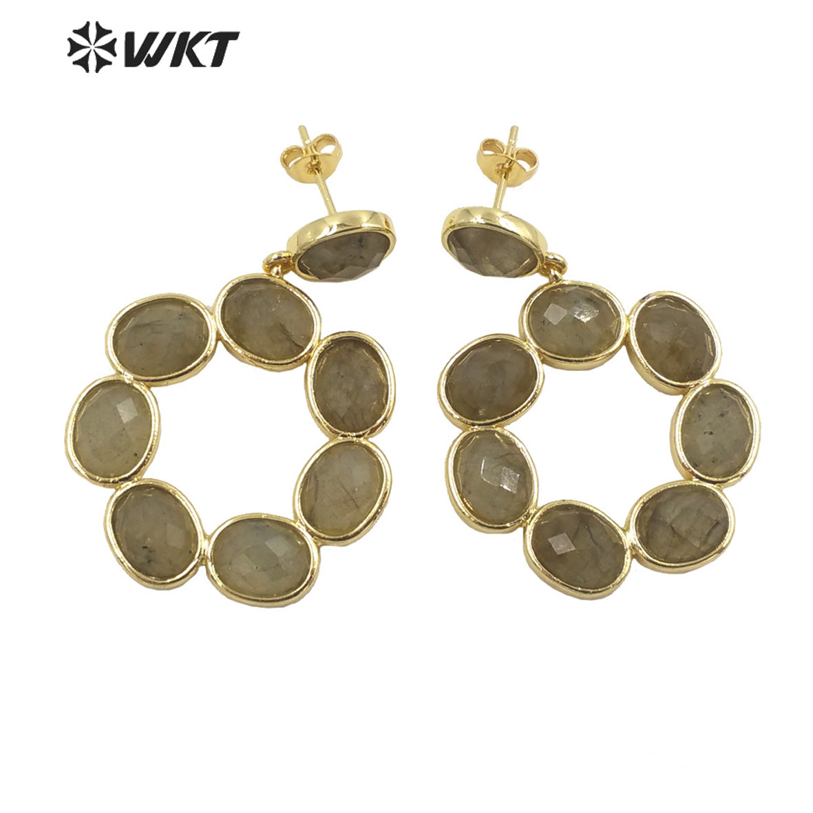 WT-E713 Newest Fashion Gold Natural Eight Stone Made Earrings Gorgeous Birthday Stone Earrings for Friend Gift