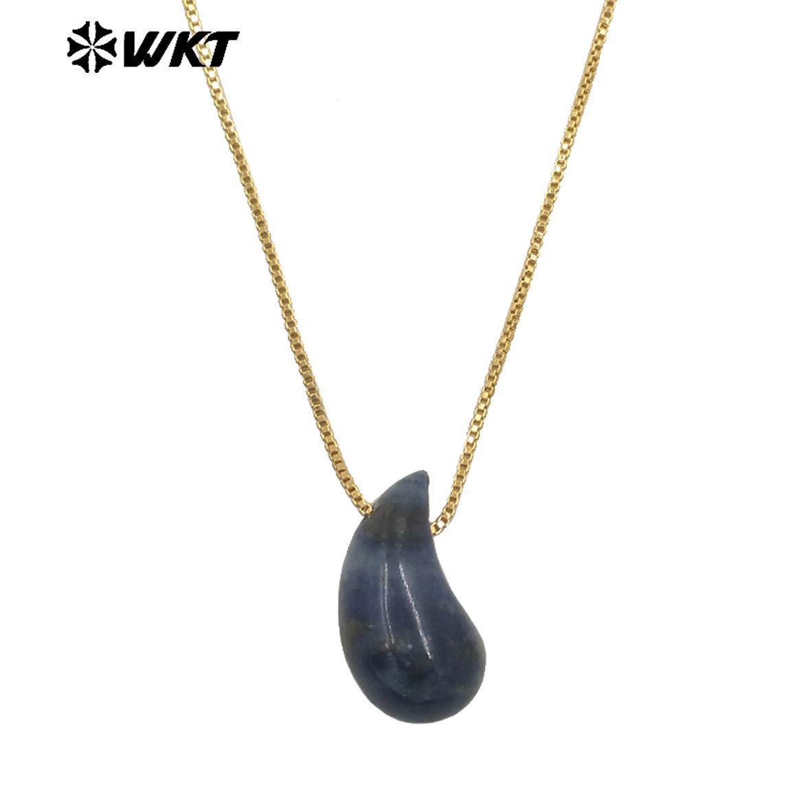 WT-N1483 WKT Wholesale New Design Natural Gemstone Necklace With Gold Color Tiny Chain Waterdrop Shape Female Birthday Jewelry