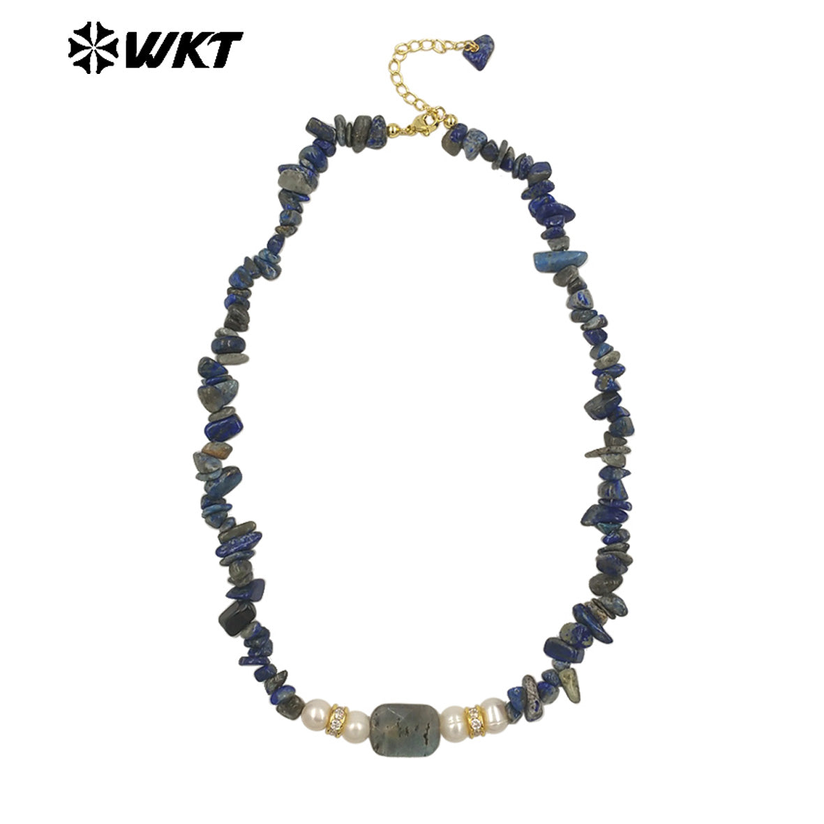 WT-N1484 Beautiful Natural Colorful Gemstones Necklace With Tiny Stone and Pearl Little Zircon Gold Plated Special Ladies Gift