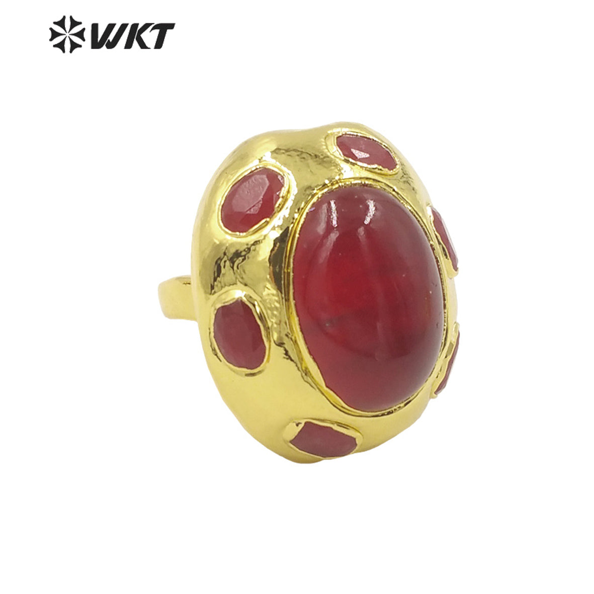 WT-R412 High Quality Vintage Fashion Red Agate Ring with 18k Gold Plated Adjustable Rings Women Jewelry Natural Stone Rings