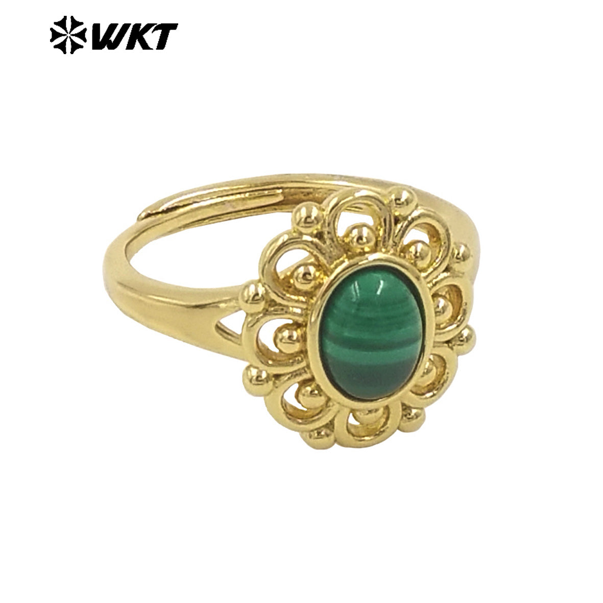 WT-R537 Wholesale Fashion 18K Real Gold Plated Round Hollow Flower Shape Design Natural Stone Ring for Women