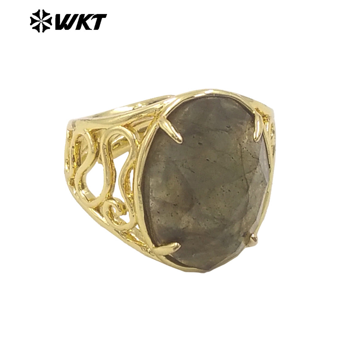 WT-R527 WKT New Design Natural Oval Faceted Gemstone With Clawing Setting Sun Stone Women Cocktail Ring