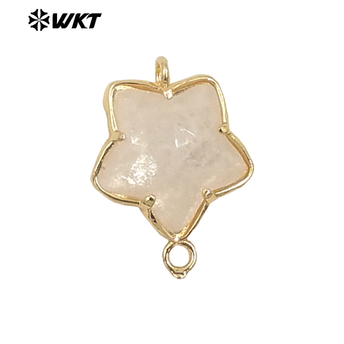 WT-C327 Wholesale New Small Stone Carved Star Connectors 18K Gold Plated Claw Setting Lovely Double Loops Findings