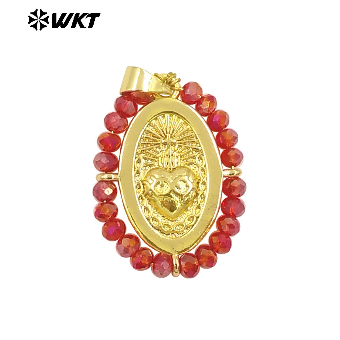 WT-MN993 New Spring Design 2024 Oval Shape Sant Heart Religious Gold Medal Necklace Women Jewelry