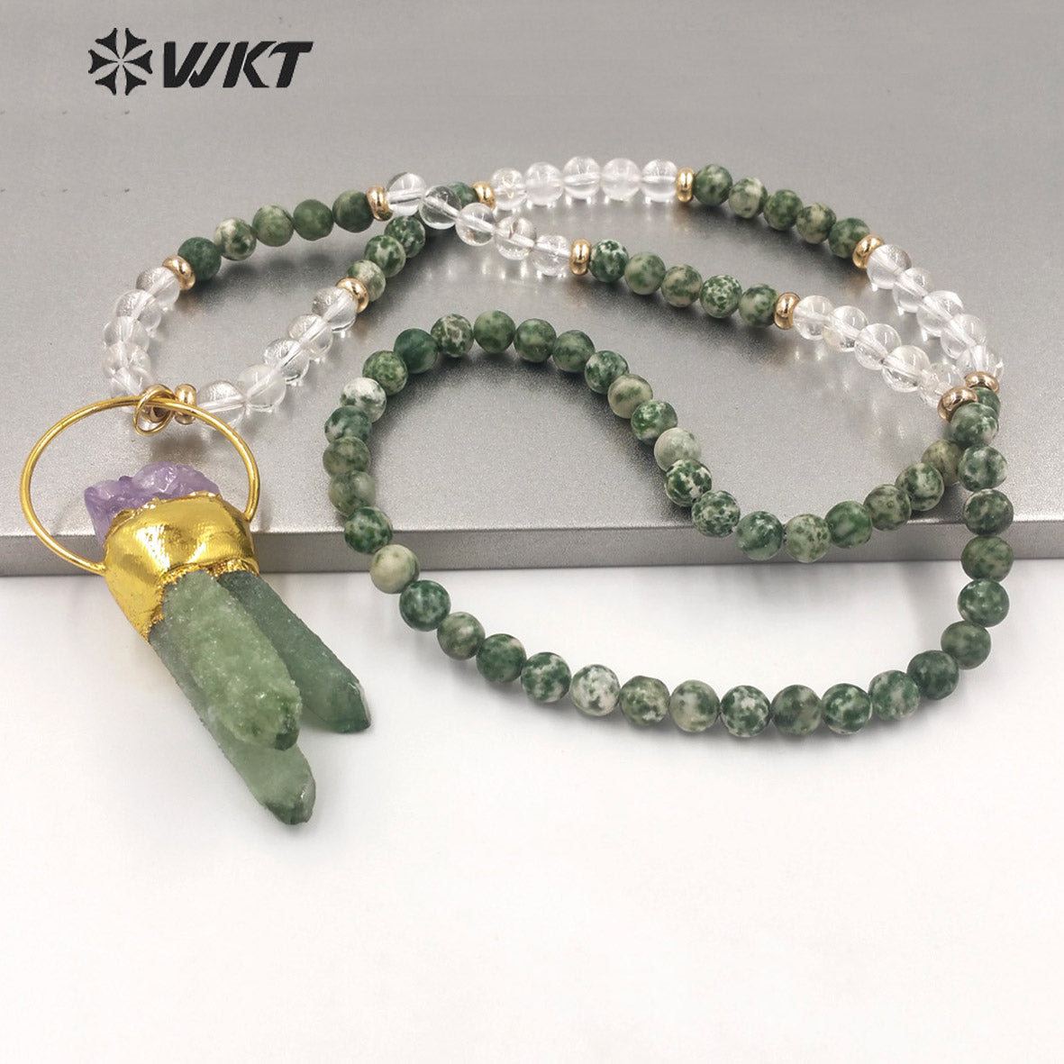 WT-N1340 WKT Natural Special Irregular Cluster Quartz Pendant Necklace With Colored Beads Big Wedding Party Necklace Jewelry