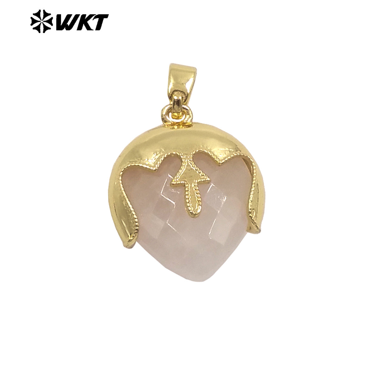 WT-P2013 Unique Design Top Cover Gold Plated Heart Shape Natural Gemstones Cute Pendant For Ladies Necklace Jewelry Diy