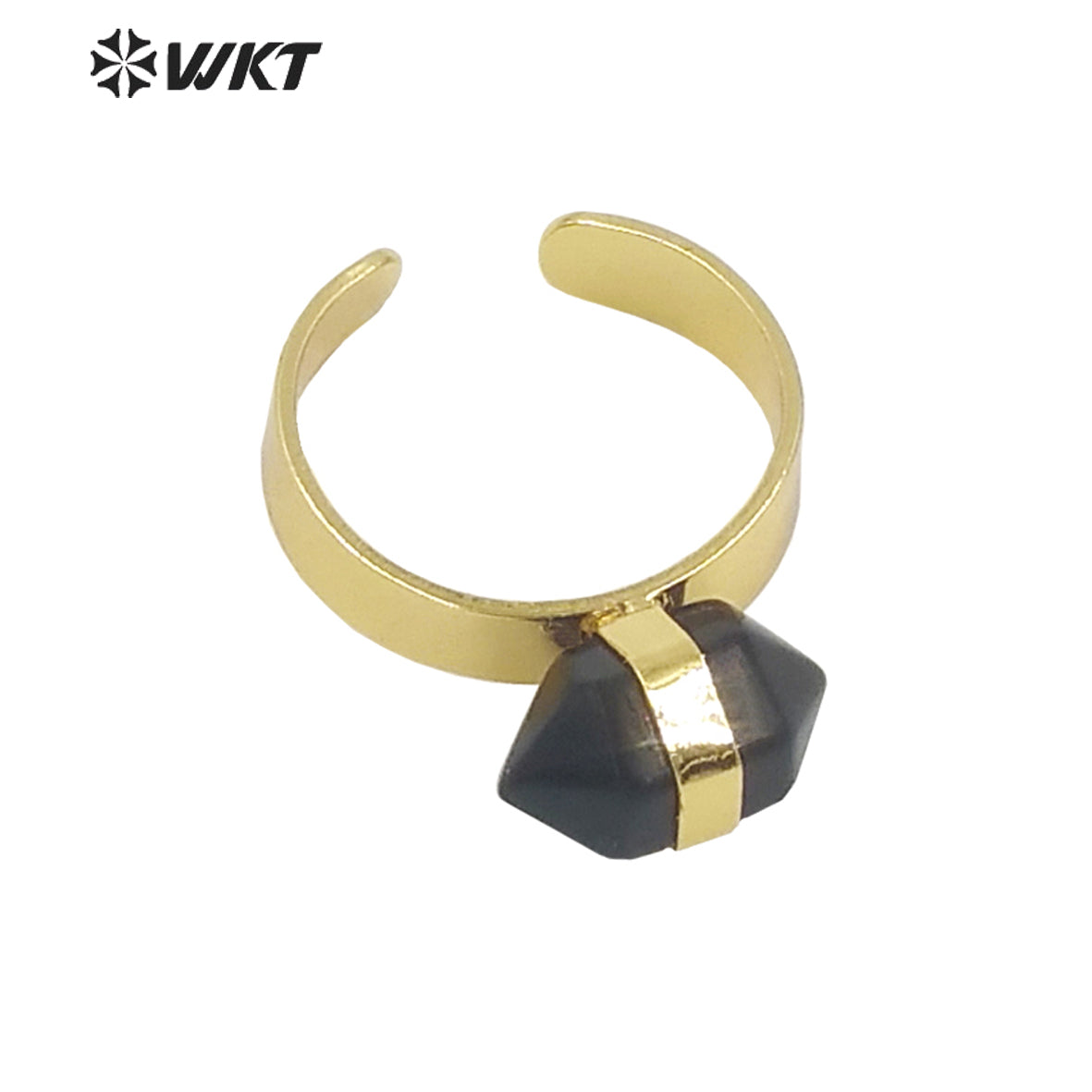 WT-R385 WKT 2022 Beautiful Crystal Amethyst Black Obsidian Hexagon Rings Natural Stone Rings Gold Plated Quartz Point Ring
