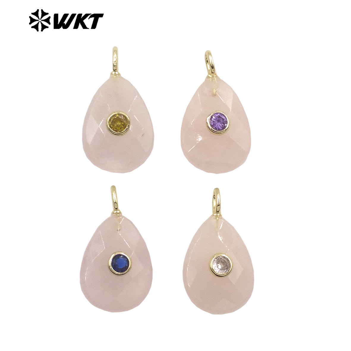 WT-P2025 Beautiful Waterdrop Shape Faceted Natural Gemstones Set In Zircon Pendant For Lovely Earrings Jewelry Making Charms