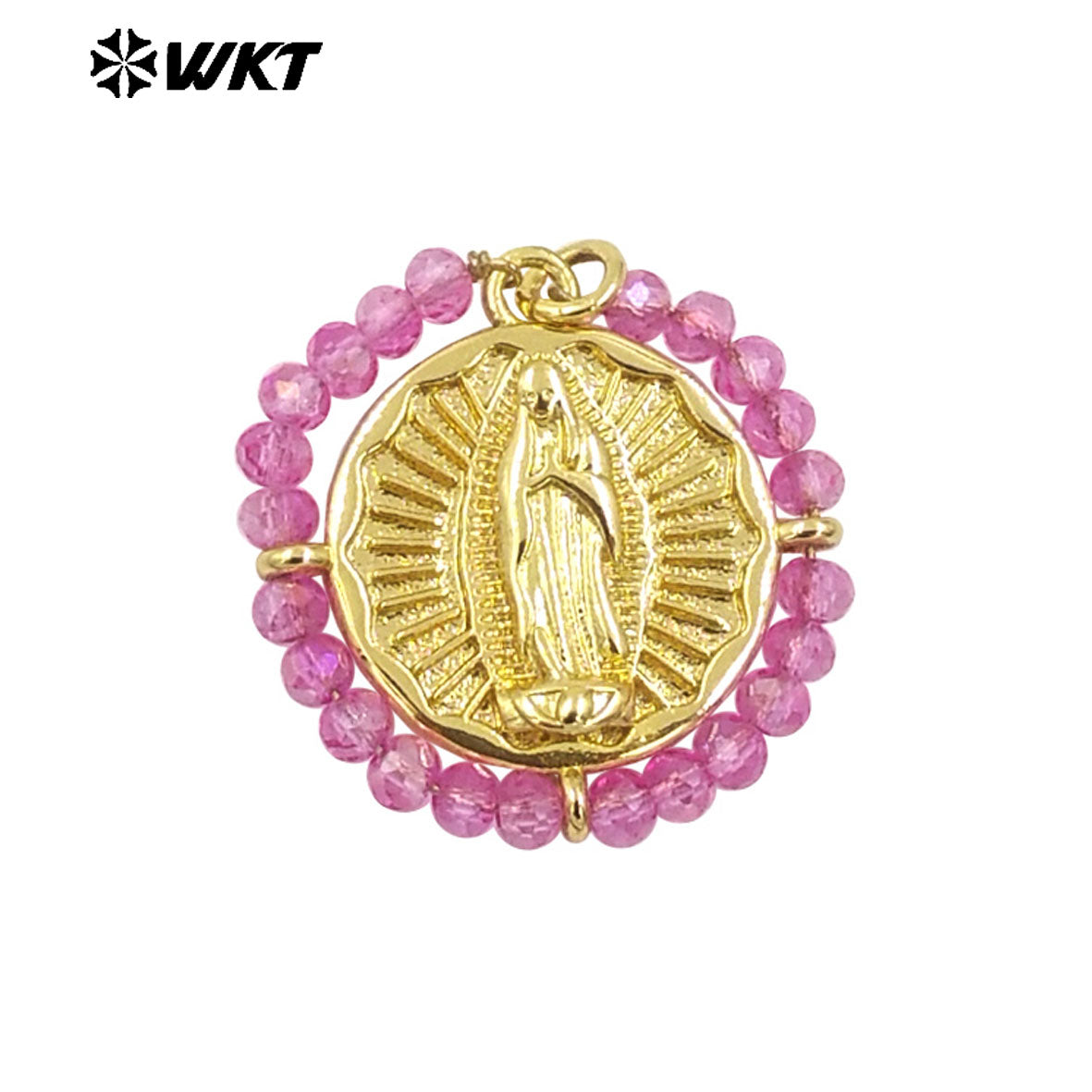 WT-MN986 Amazing New Hand Made Design Wire Wrapped Beads Decorate Big Round Religious Virgin of Guadalupe Necklace