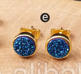 WT-E237 Hot Fashionable Round Druzy Studs Multi Color 10mm Druzy Quartz Studs