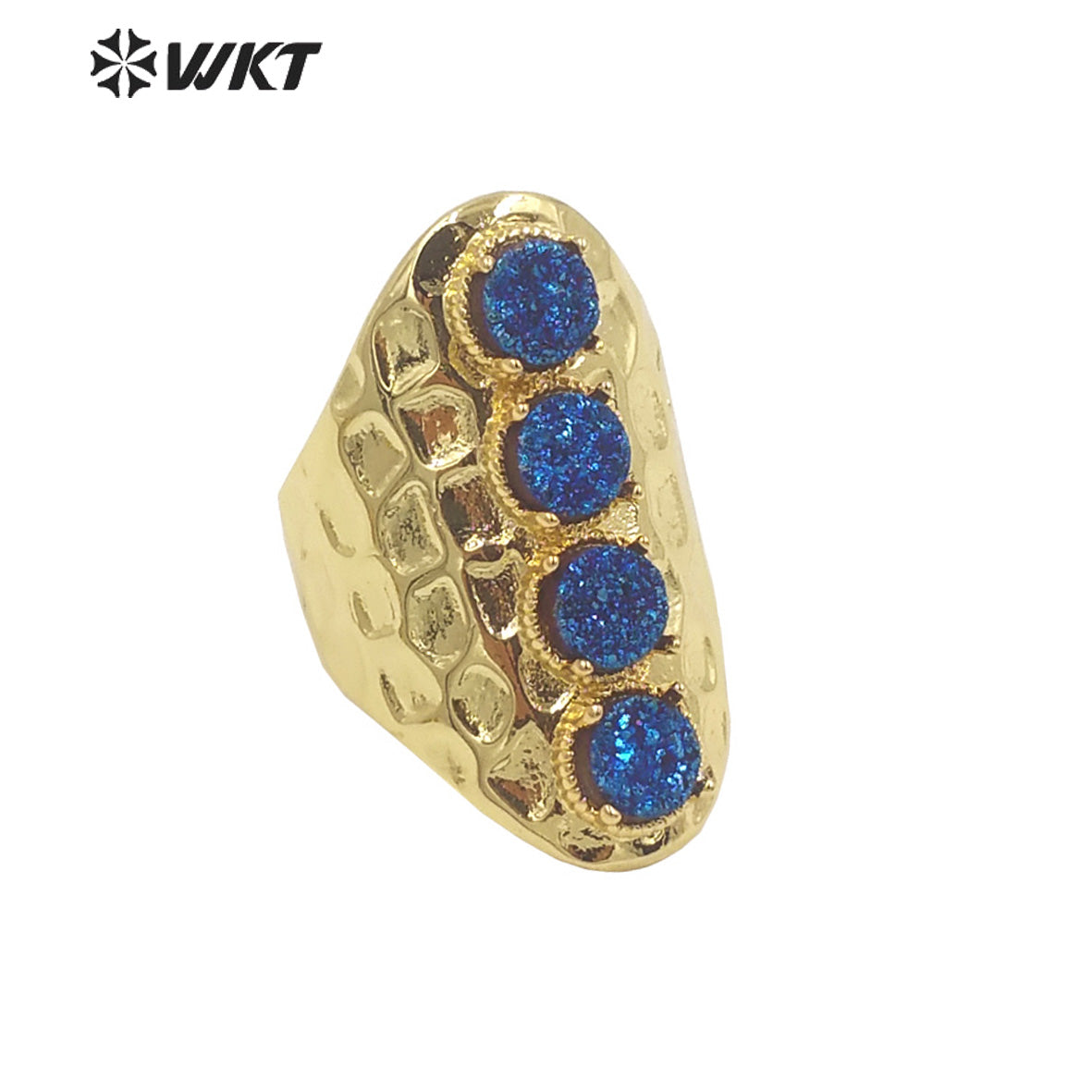 WT-R443 Wholesale Fashion Gold Bezel Natural Druzy Agate Ring Wide Band Women Party Stone Ring for Birthday Girl Friend