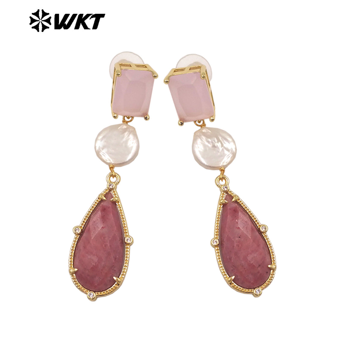 ME121 Wholesale Gold Plated Women Gemstones Earrings Jewelry Natural Amazonite Stone WaterBDrop Shape Romantic Ladies Gift