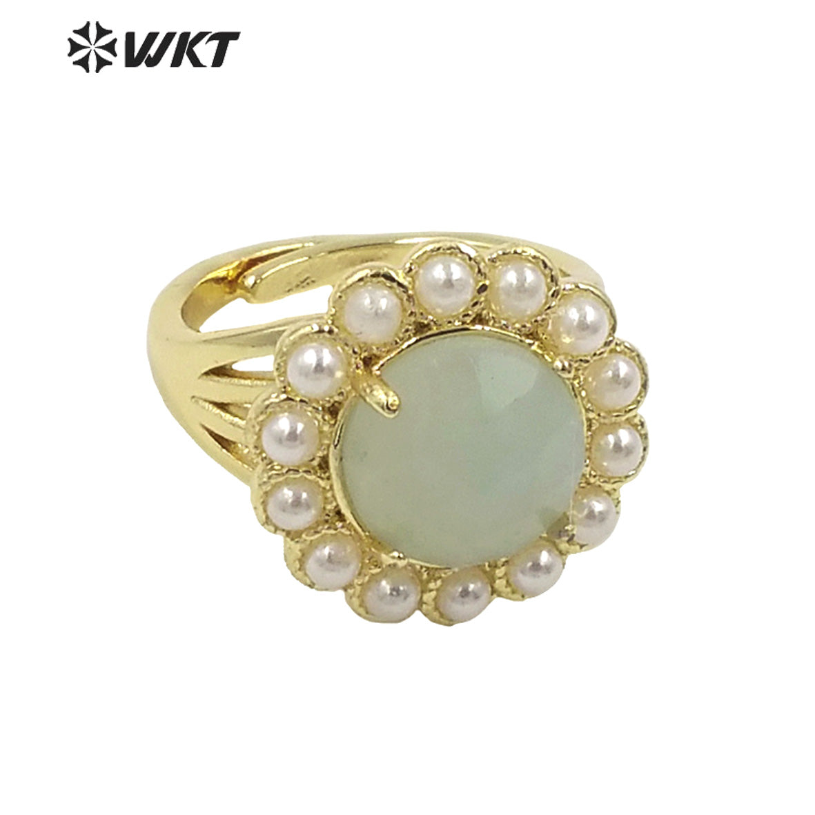 WT-MPR079 Wholesale Fashion 18K Real Gold Plated Round Gemstone Malachite Natural Stone Lady Ring Popular INS Hot Women Ring