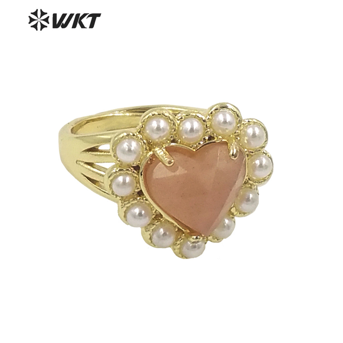 WT-MPR080 Lovely 18K Real Gold Plated Natural Sun Stone With Artificial Decorative Fashion Heart Gemstone Girl Ring