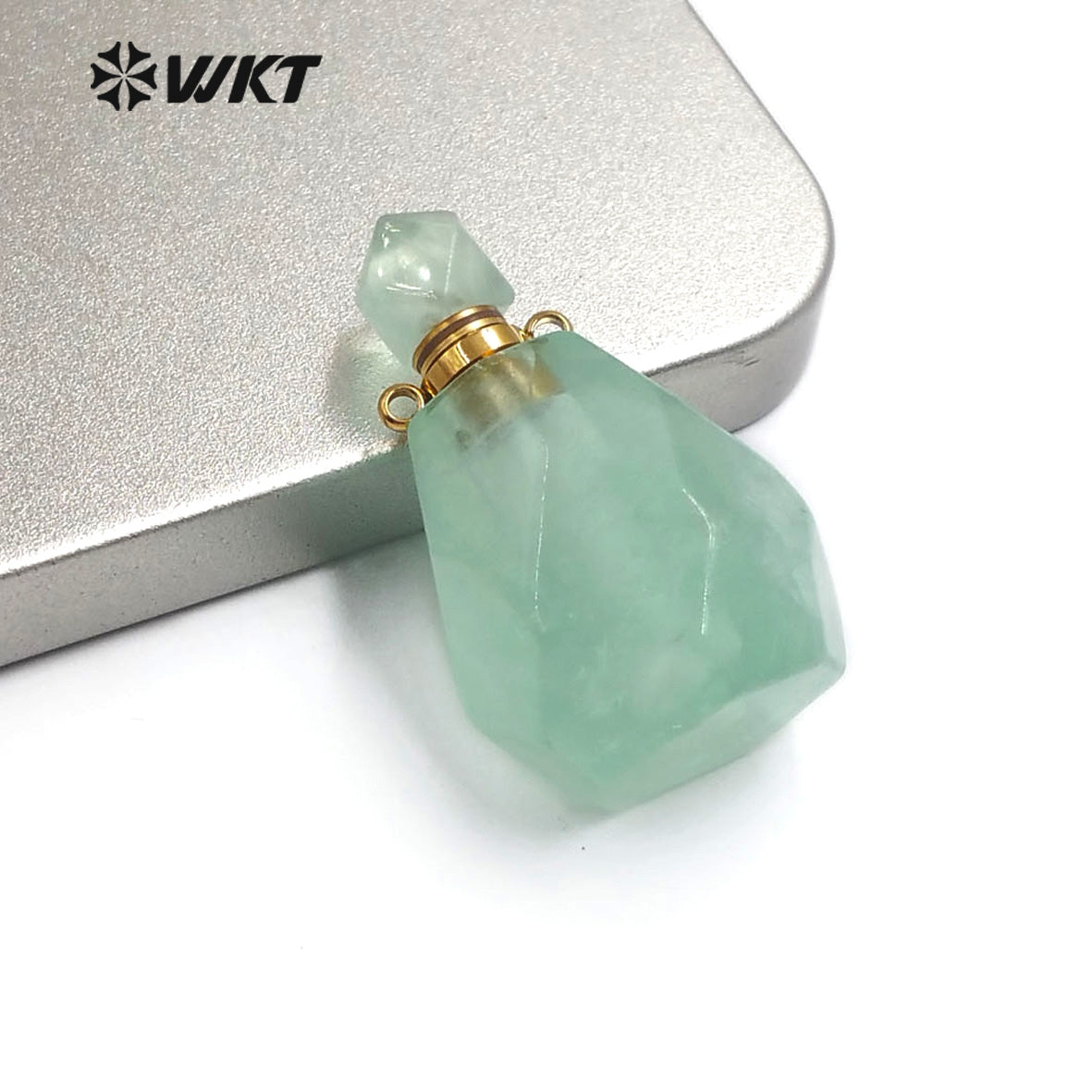 WT-P1479 Newest Natural Stone Perfume Bottle Pendant Smokey Quartz Pendant Rhodonite Pendant Stainless Steel Charm Jewelry
