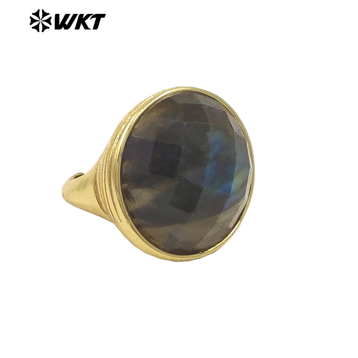 WT-R514 Wholesale New Design Big Round Natural Jade Spring Bright Color Women Gold Ring in Adjustable