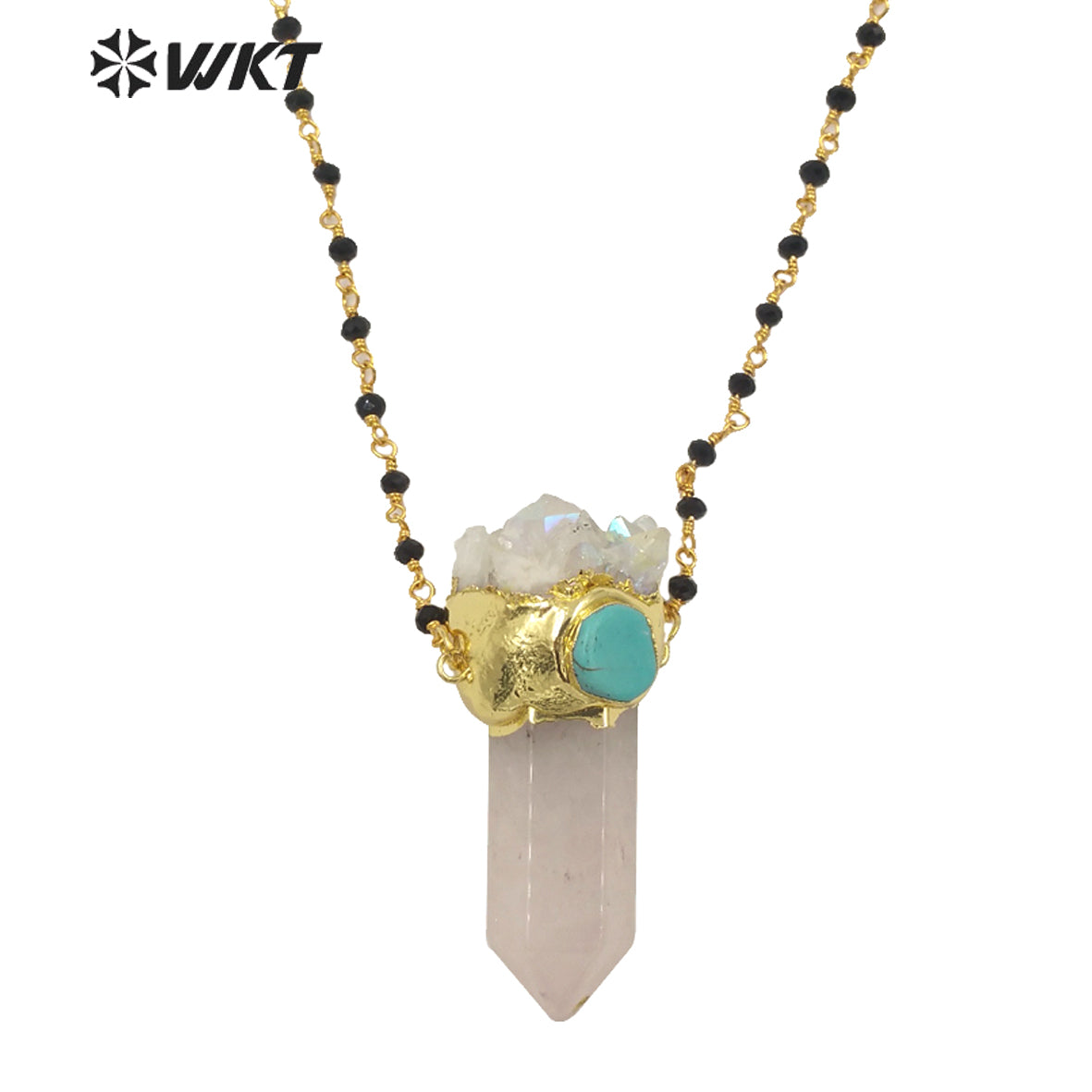 WT-N1255 Wholesale Unique Druzy Cluster Quartz Point Necklace Women Fashion Gold Big Chunky Spirit Point Necklace