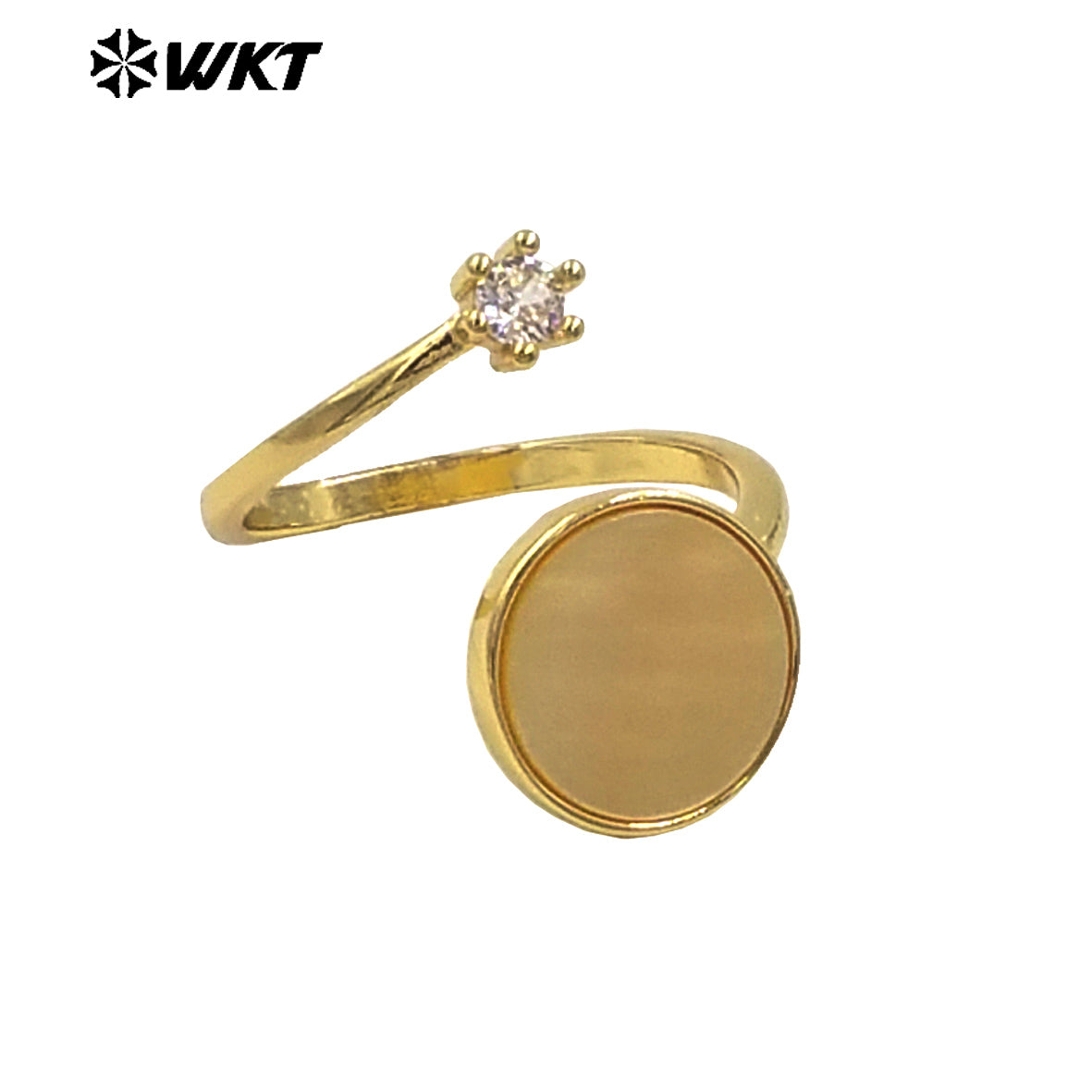 WT-MPR097 Wholesale Fashion Gold Plated Round Natural Shell Double Stone Jewelry Ring in 18K Brass Resist Tarnishable