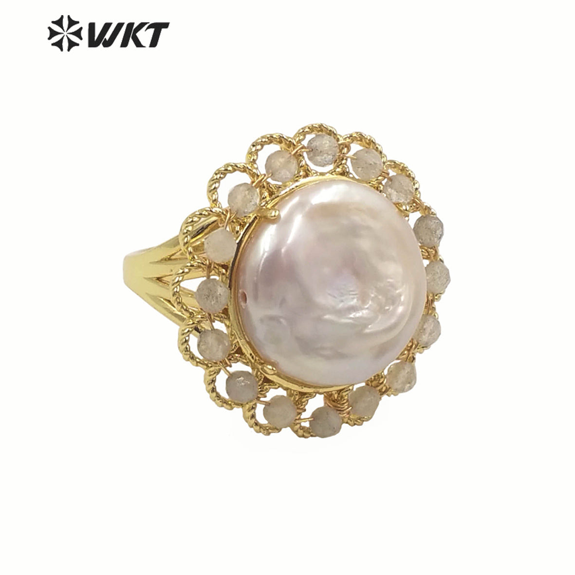WT-MPR061 Vintage Design Natural Stone & Freshwater Pearl Stravagante 18k Gold Plating Women Pearl Boho Ring for Gift