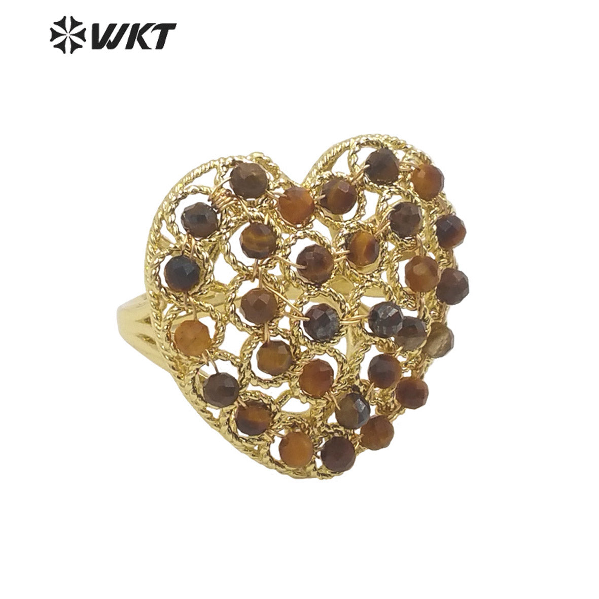 WT-R451 INS Summer Design Handmade Wire Wrapped Beads Ring 18k Gold Plated Tiny Stone Beads Jewelry Ring for Women