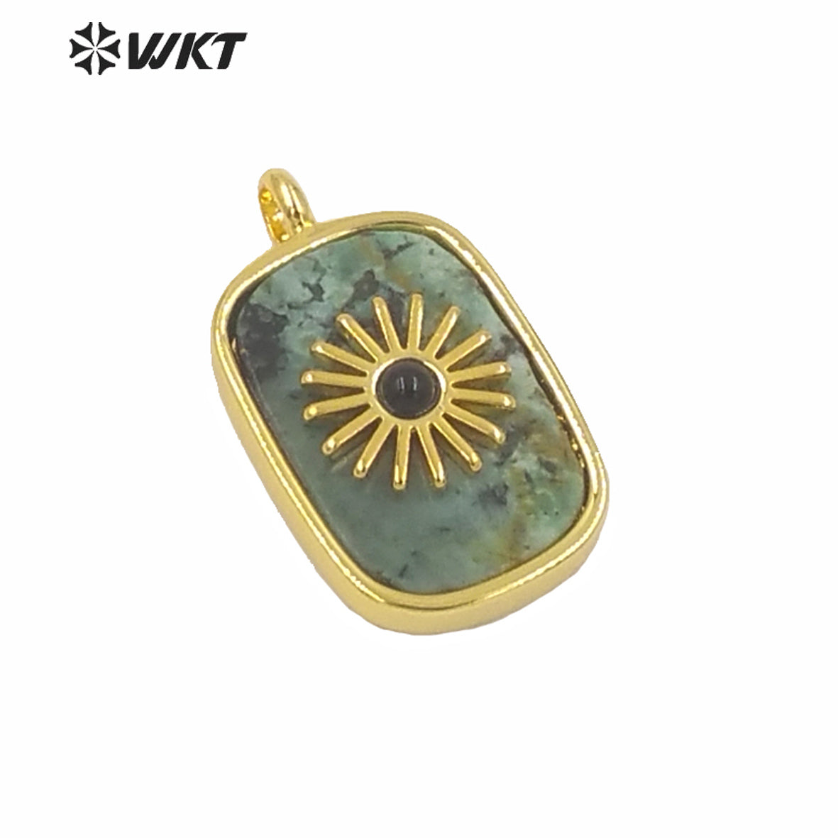WT-P1590 Amazing Gold Electroplated Bezel Natural Stone Setting square Pendant Fashion Women Themed Charm Stone Pendants