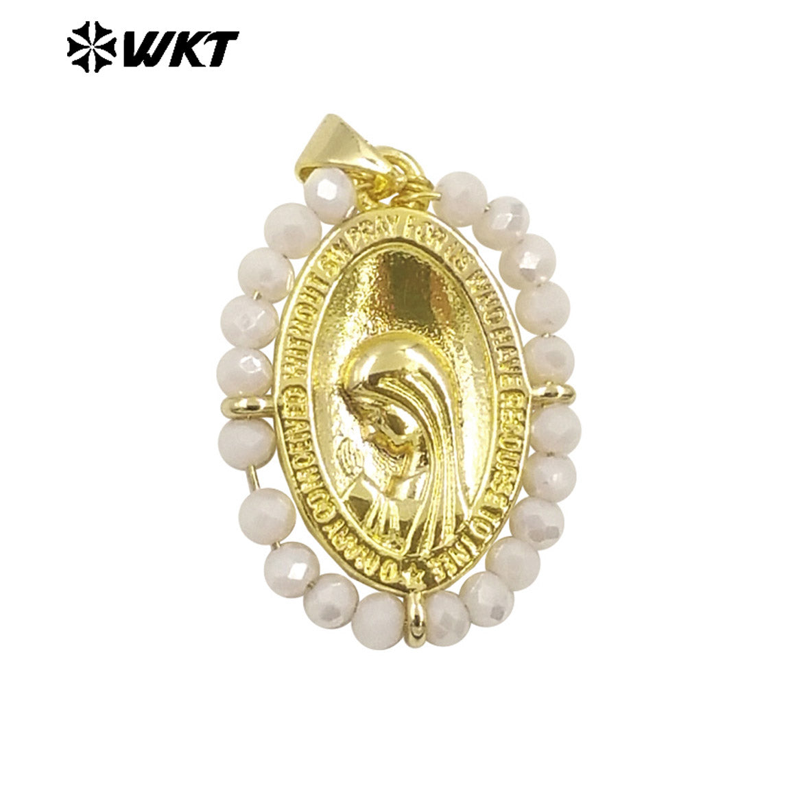 WT-MN995 WKT 18K Gold Plated Yellow Brass Metal Carved With Handmade Wire Wrapped Crystal Beads the Beauty Face Necklace