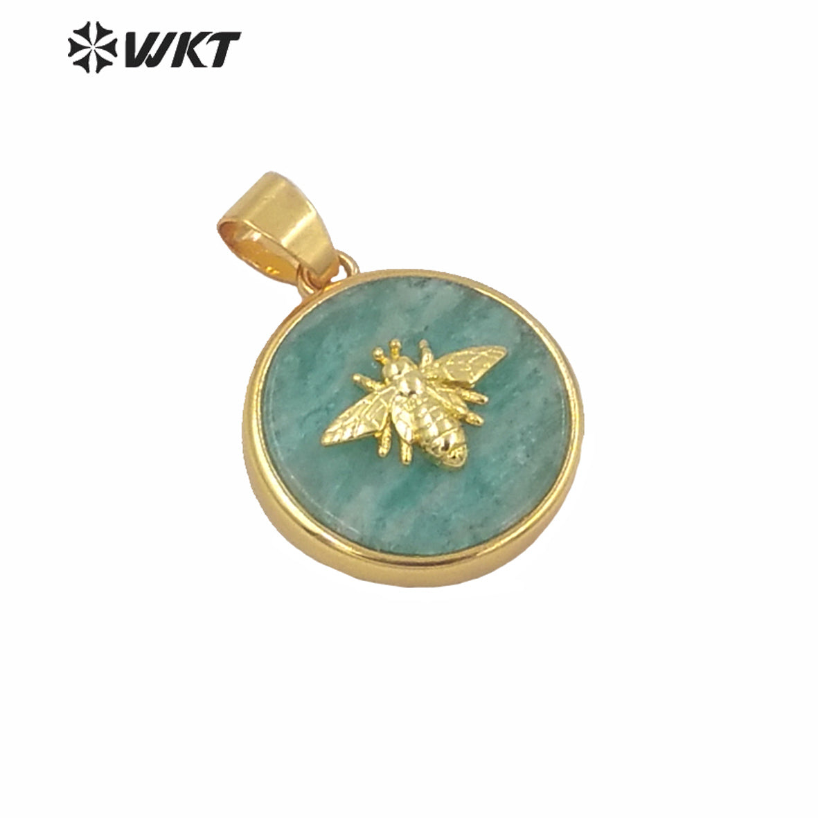 WT-P1576 New Hot Sales Round Stone Charm Pendant Fashion Gold Bezel Bee Stone Pendants Gold Birthday Gift Pendant in 9mm