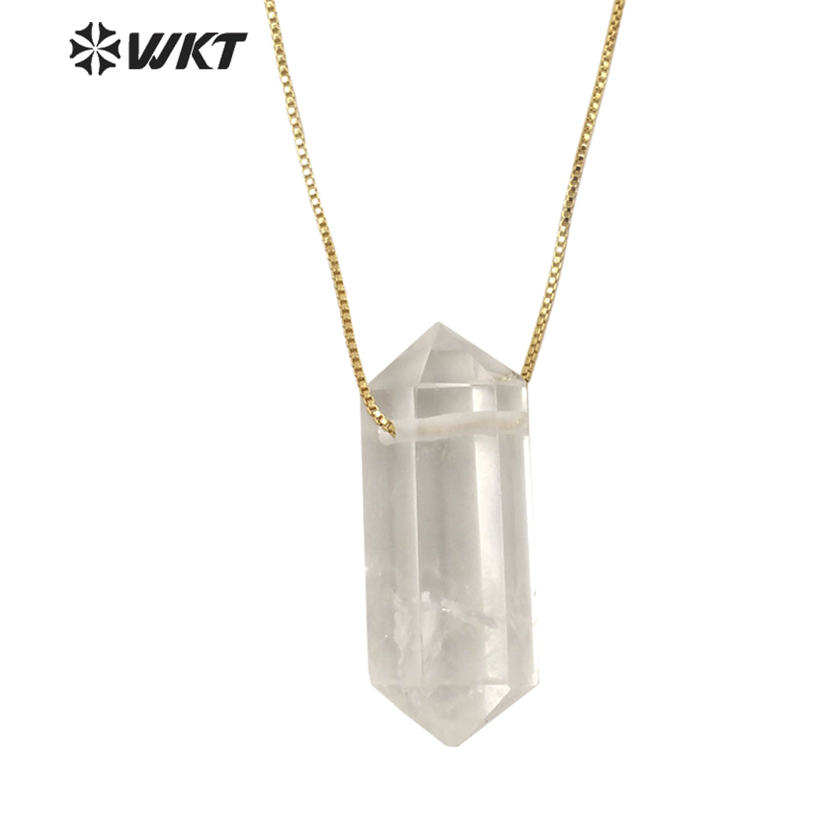 WT-N1373 Crystal clear Hexagonal Column Necklace Concise Style Pendant Colorful Stone Simple Jewelry Natural Stone Necklace