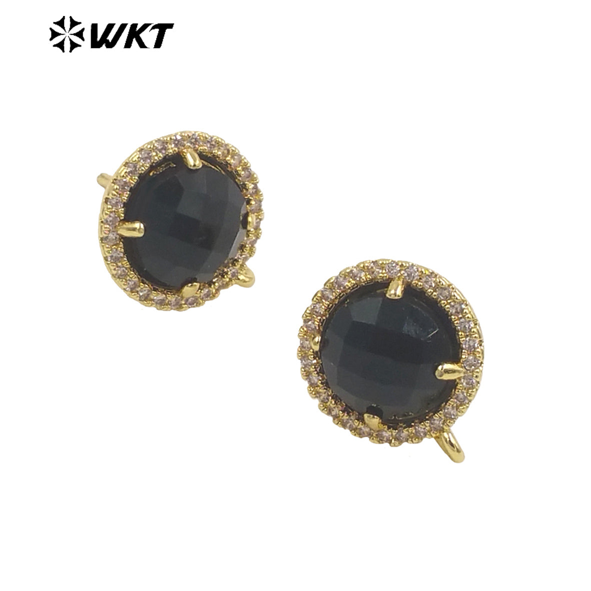 WT-JFE82 WKT Elegant 10mm Round 18k Gold Plated Claw Setting Stone Earring Hoops for DIY Making Fashion Gemstone Studs Findings