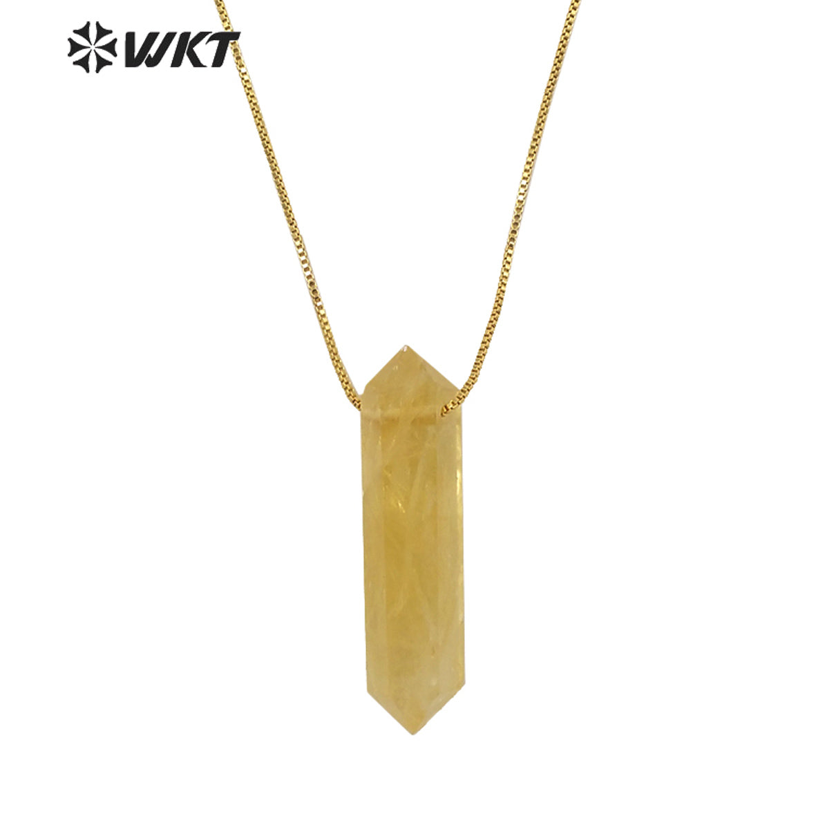 WT-N1306 New Fashion Gold Adjustable Chain Thread Simple Elegant Rose Quartz Point Necklace Natural Double Point Quartz Necklace