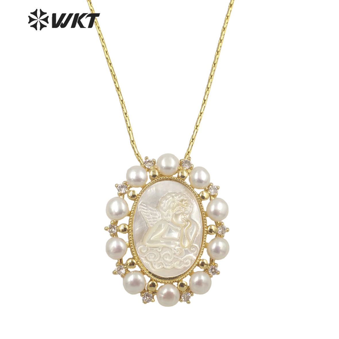 WT-JN165 WKT Attractive Angel White Shell and Pearl Nice Party Jewelry Necklace for Women Fashion Retro Necklace