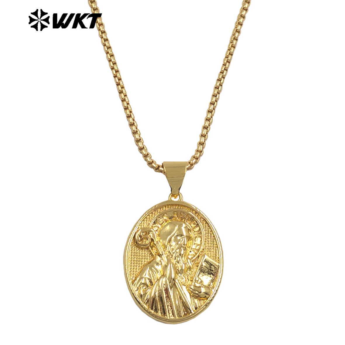 WT-JFN33 Good Quality 18K Gold Plated Necklace Resist Tarnishable With Carved People Head Pattern Pendant Charming Jewelry