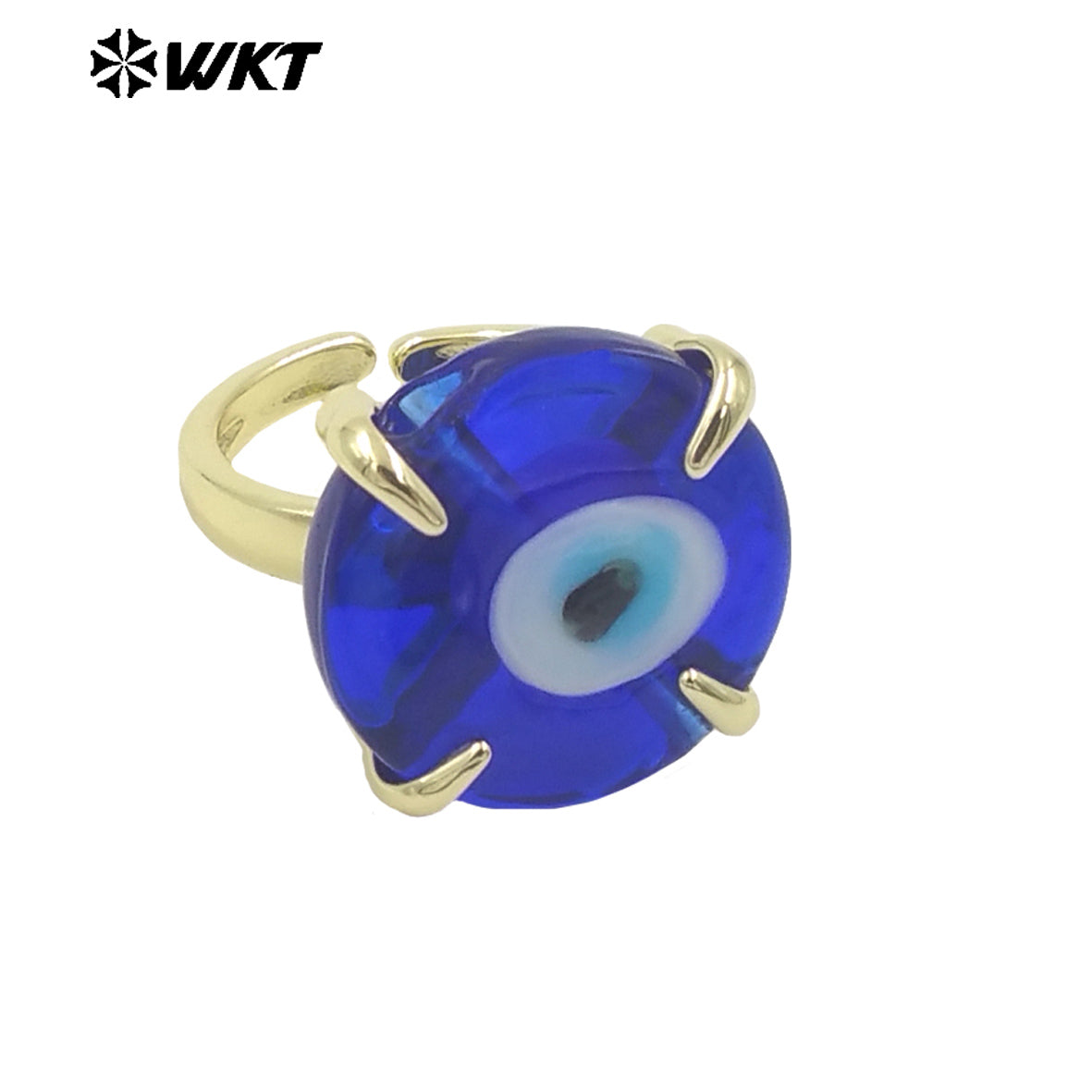 WT-MPR089 Charming Healing 18K Handmade Claw Setting Resin Turkey Eye Women Rings in Adjustable Size