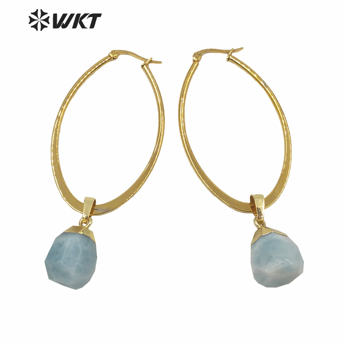 WT-E641 Wholesales WKT Exclusive Natural Gemstone Earrings Women Gold Electroplated Tiny Stone Earrings Big Boho Earrings