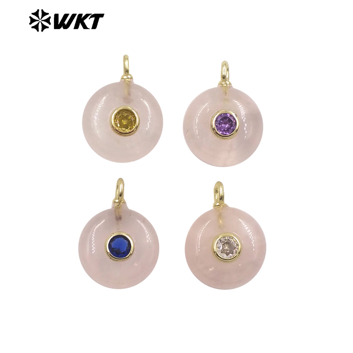 WT-P2024 Wholesale Multi Color Round Natural Gemstones Setting In Zircon Little Pendants For Exquisite Necklace Making