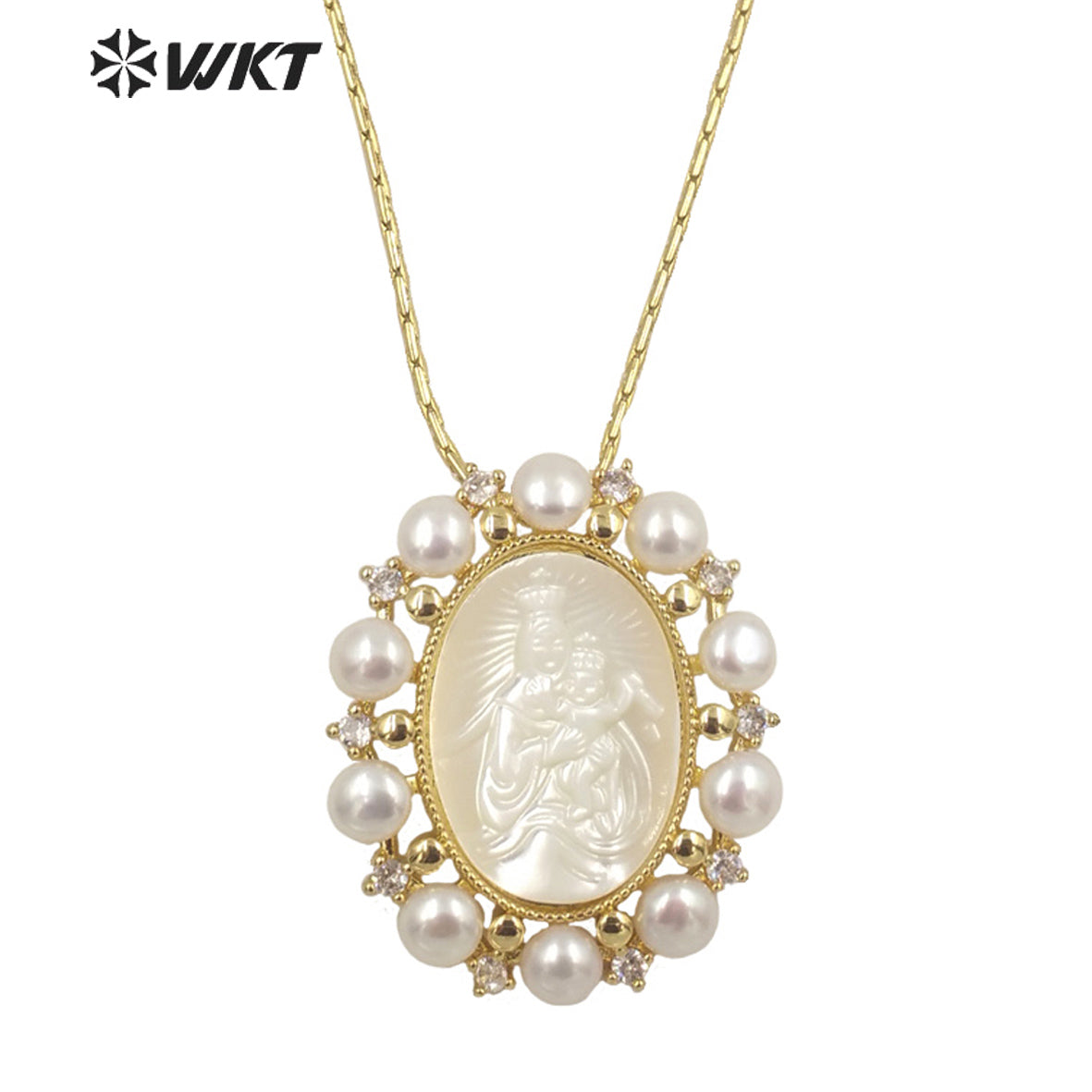 WT-JN166 WKT 2022 Fashion and Noble \White Shell and Pearl Virgin Mary Jesus Necklace for Big Party Women Retro Necklace