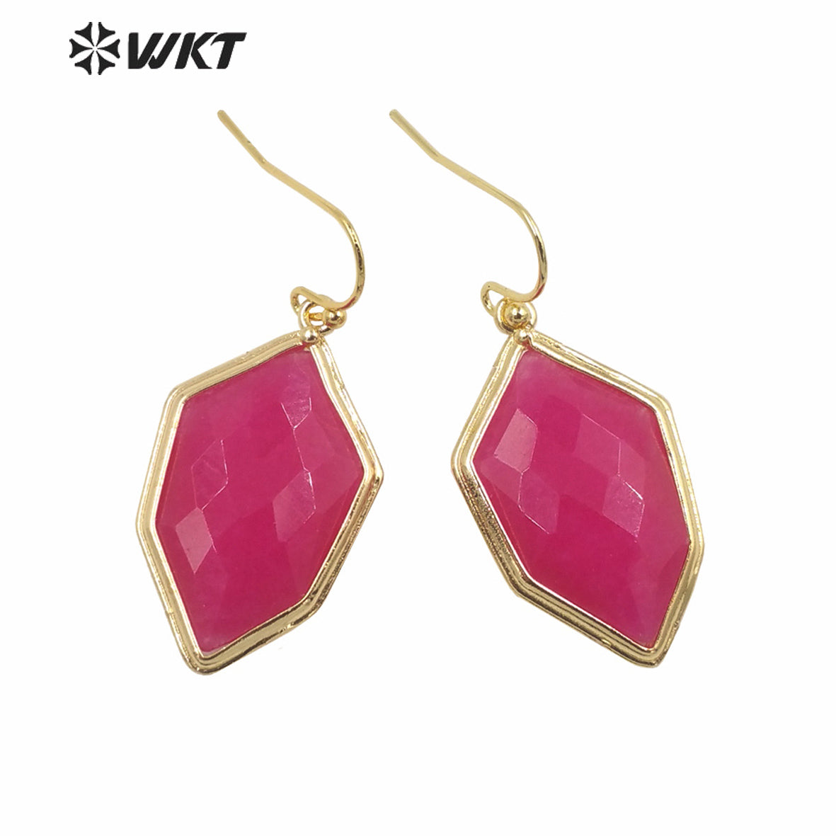 WT-E740 Amazing Colorful Elegant Natural Cat Eye Stone Hexagon Shaped Long Charming Earrings Women Pendant Earrings